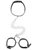 Black & White Bonded Leather Collar with Wrist Cuffs