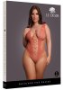 V-Neck Teddy with Opaque panels, red - Queen Size