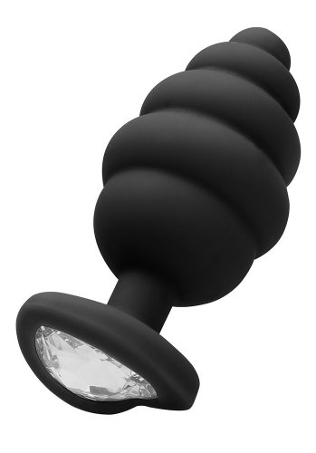 Ribbed Diamond Heart Butt Plug, Large