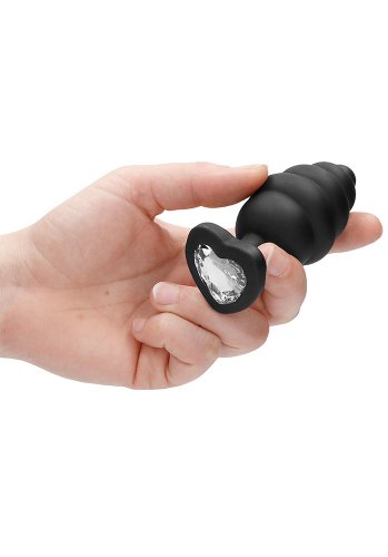 Ribbed Diamond Heart Butt Plug, X-Large