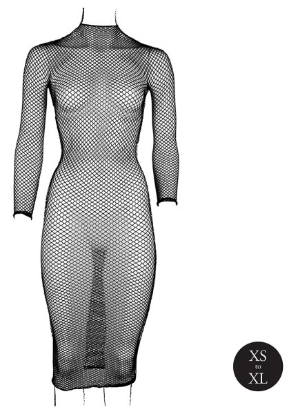 Long Dress Fishnet Structure and Turtle Neck
