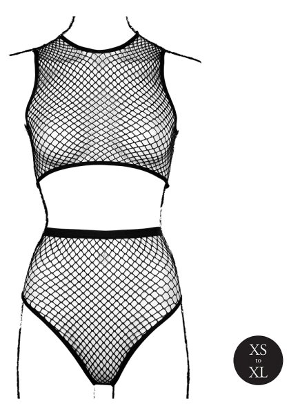 2 Pc Crop Top - Pantie and Fishnet Structure