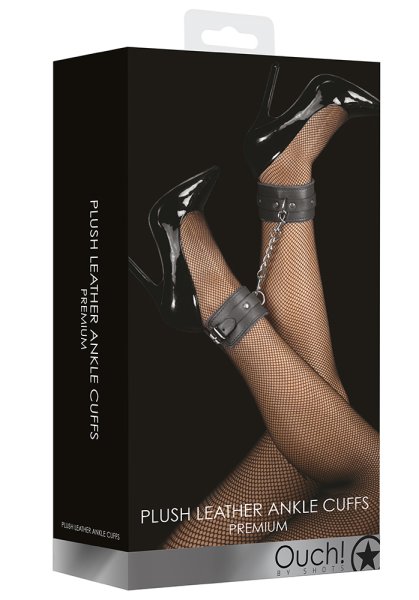 Plush Leather Ankle Cuffs, Black