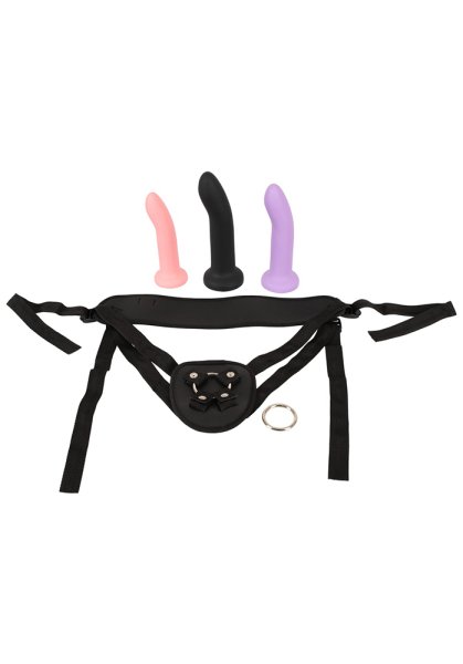 Strap-On Set, Harness 3 flexible silicone dildos