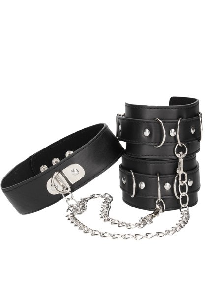 Black & White Bonded Leather Collar with Wrist Cuffs