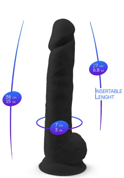 Dual Density Svart Dildo med pung 38 cm