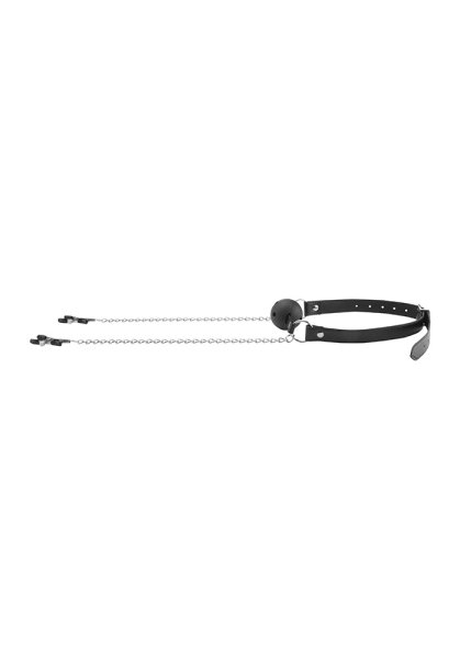 Black & White Breathable Ball Gag with Nipple Clamps