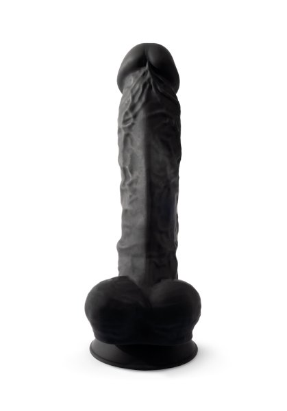 Dual Density Svart Dildo med pung 23 cm