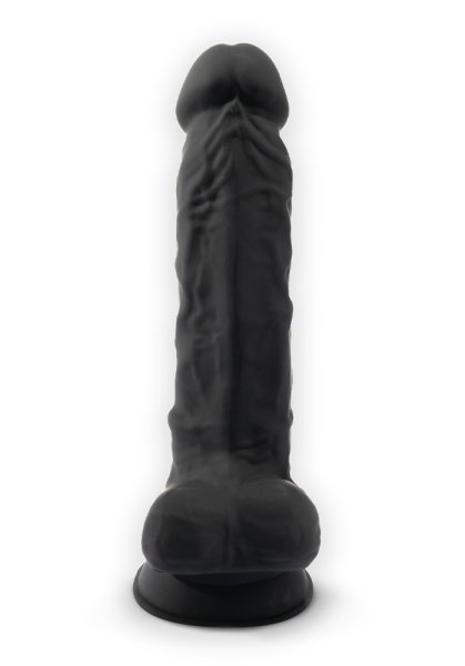 Dual Density Svart Dildo med pung 18 cm