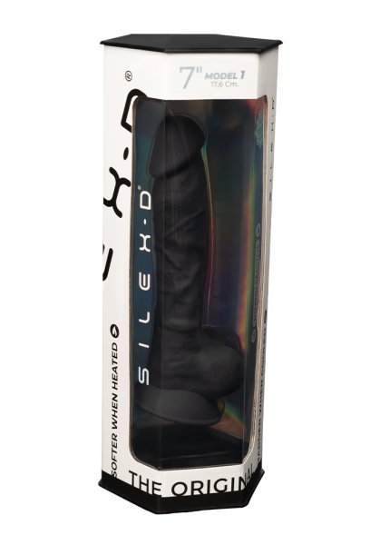 Dual Density Svart Dildo med pung 18 cm